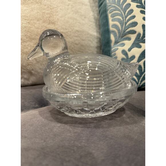 NEW in Box Martha Stewart Glass Basket weave Duck On Nest Candy Dish - Picture 1 of 3